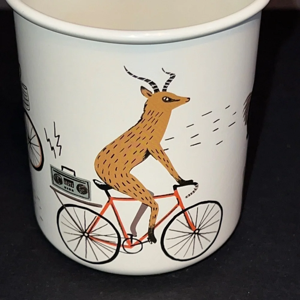 rabbits/aardvark/ostrich/caribou “Wild Rider” design metal pencil box & cup-NWT